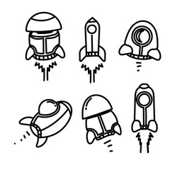 doodle drawn cute rocket illustration set collection