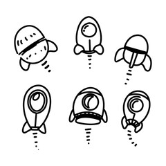 doodle drawn cute rocket illustration set collection