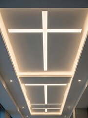 Obraz premium Modern ceiling with integrated lighting in geometric pattern design