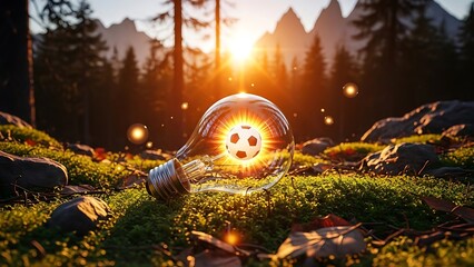 Illuminated light bulb in nature