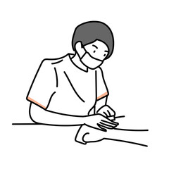 医療現場で患者に注射を行う看護師を描いたシンプルなイラスト素材｜病院や治療やケアを想起させるヘルスケアのビジュアル表現