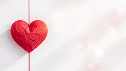 シンプルに使える連続線ハートのボーダー 紙ハート付き白背景の装飾デザイン.生成AI