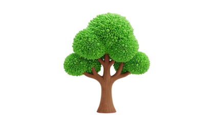 3D Cartoon tree with vibrant green, textured foliage on transparent background