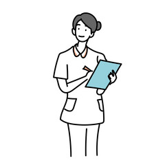 医療現場でカルテを確認し記録する看護師を描いたシンプルなイラスト素材｜病院業務や診療記録や患者管理をイメージしたヘルスケアのビジュアル表現
