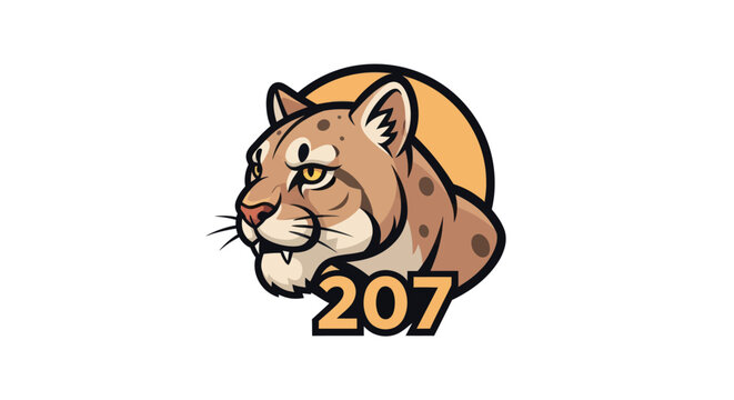 A stylized illustration of a cougar head with a sunset-like backdrop and the number 207 below