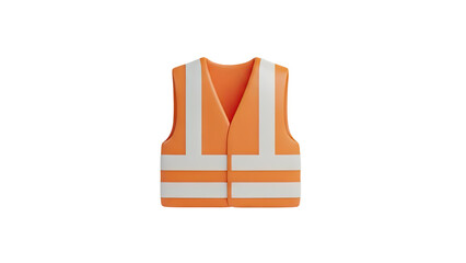 3D High Visibility Orange Safety Vest with White Reflective Strips on transparent background
