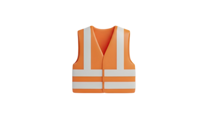 3D High Visibility Orange Safety Vest with White Reflective Strips on transparent background