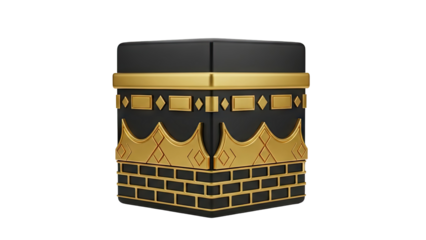 3D Kaaba icon 3d render golden black Islamic symbol on transparent background