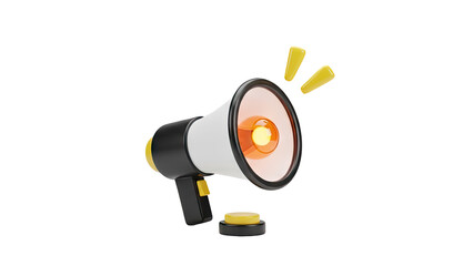 3D Megaphone with Sound Waves on transparent background