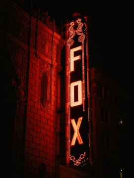 The Fabulous Fox vintage neon sign at night, St. Louis, Missouri
