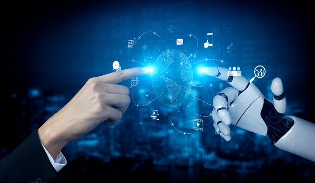 AI-assisted visualization of global communication network, showing data exchange, global connection, digital interaction, and communication network. Vouch - Powered by Adobe