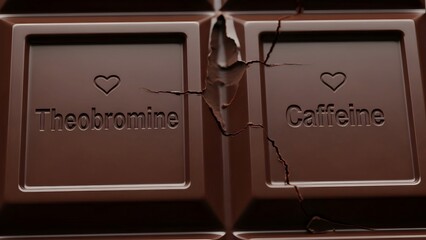 Chocolate bars with theobromine and caffeine labels connected by twine ribbon