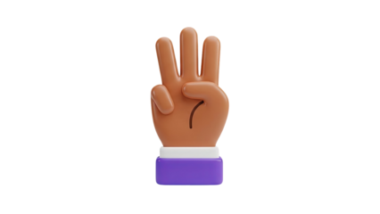 3D Hand Showing Three Fingers Up on transparent background