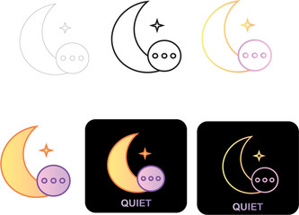 minimalist vector icons featuring a crescent moon, a glowing star, and an ellipsis, symbolizing quiet mode, night settings, or restful digital experiences for various applications