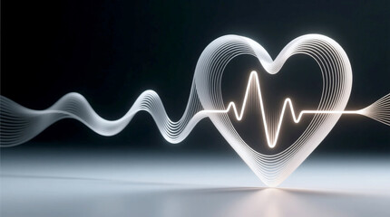 Abstract Digital Visual of Emotional Engagement and Health with Luminous Pulse Wave inside Stylized Heart symbolizing Vitality Connection and Analytics in a Dark Reflective Setting