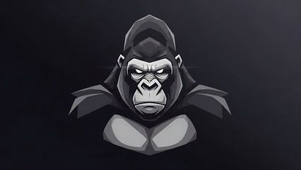 Illustration of Gorilla Head with Angry Expression.