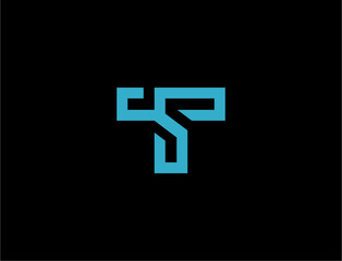 Obraz premium Abstract teal letter st logo on black