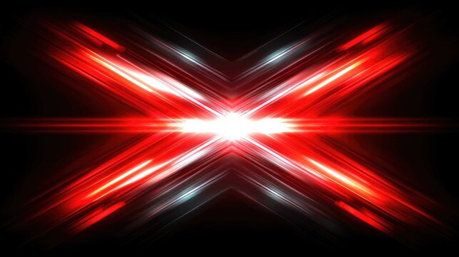 Bold red "X" shape with glowing lines, a bright center on a black background - Powered by Adobe