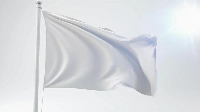 Beautiful white flag waving in the wind on a minimal background for peace and tranquility concepts