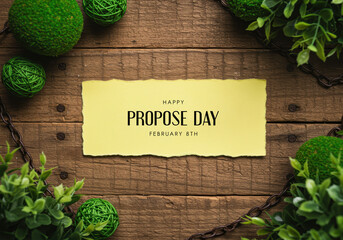 Propose Day Message on Yellow Paper on Rustic Wooden Background proposal engagement