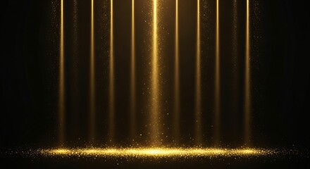 Golden Stage Lights Beam Down Sparkle Dust Luxury Award Ceremony Spotlight