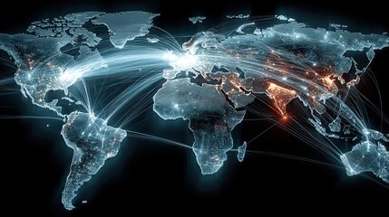 High-Tech World Map with Radar Elements