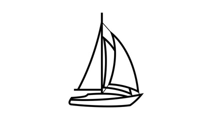 Simple Black Line Drawing of Sailboat.