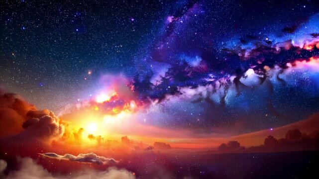 上昇する視点 幻想的な雲と星空の動画素材