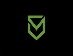 Fototapeta premium Abstract geometric shape logo green on black