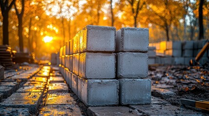 Construction blocks under golden light
