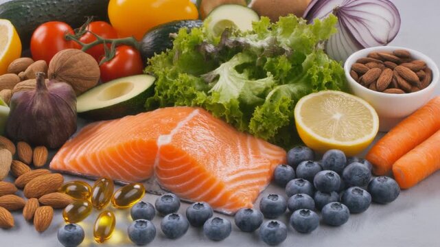 Healthy diet, nutrition food rich in vitamins and omega-3 concept, assorted fresh vegetables