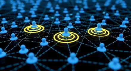 Abstract Network of Connected People Icons with Glowing Leaders Representing Social Connections Teamwork and Leadership