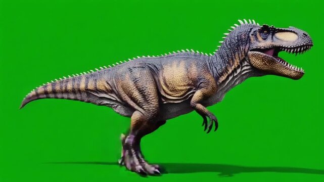 Tyrannosaurus Rex dinosaur walking on green screen background