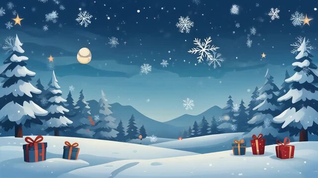 illustration of a winter christmas scene landscape for a banner or wallpaper