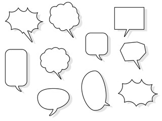 色々な形の吹き出しのセット　影あり（不透明度10%）白黒　9