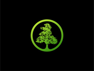 Green tree symbol on black background