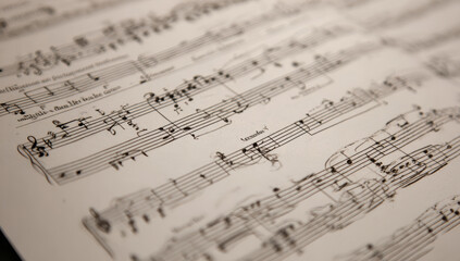 Sheet music of an arranged piece featuring muted harmonies with musical notation, staff lines, and notes in black ink on white paper