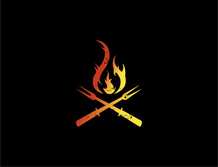 Barbecue emblem with flames and forks