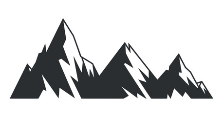 A striking black and white silhouette depicts a range of majestic jagged mountain peaks against a plain background © MOHAMMAD