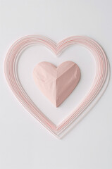 かわいさ控えめの上品路線に合うモノラインハート枠と紙ハート背景. 生成AI