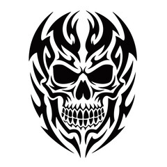 Fototapeta premium A striking black tribal flame skull design, symbolizing danger and rebellion.