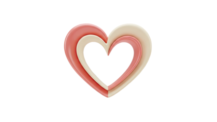 3D Layered 3D heart shape with pink and cream colors on transparent background