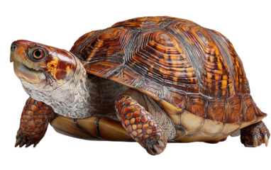 Detailed box turtle illustration emphasizing macro features, natural patterns, and wildlife study isolated on transparent background PNG