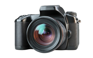 Fototapeta premium Camera with visible lens reflections showing realistic photography equipment and detailed design isolated on transparent background PNG
