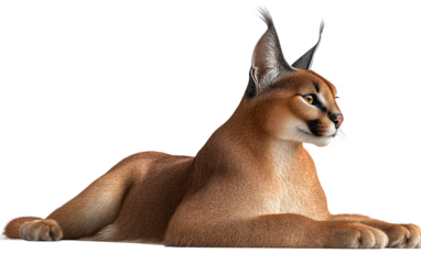 Wild caracal sitting confidently with sleek fur sharp features and natural predator elegance isolated on transparent background PNG