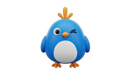 3D Cute Blue Bird Winking on transparent background