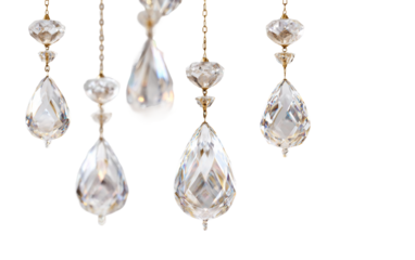 Crystal chandelier illustration featuring sparkling hanging elements realistic reflections and home decor concept isolated on transparent background PNG