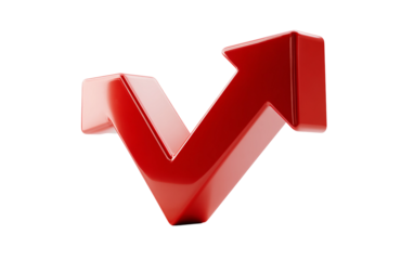 Chart with decreasing trend glossy red downward arrow representing financial loss and declining data isolated on transparent background PNG