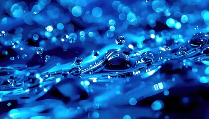 blue tech background liquid metal drops floating in blue energy