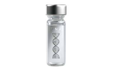 Transparent DNA sample container concept highlighting biotechnology testing and scientific examination isolated on transparent background PNG
